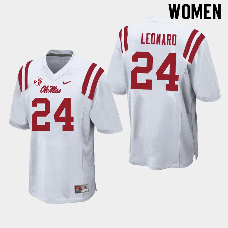 Women #24 Deane Leonard Ole Miss Rebels College Football Jerseys Sale-White - Click Image to Close